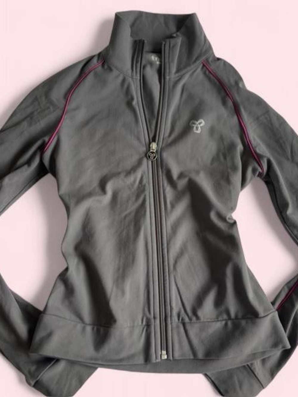 TNA Gray Full-Zip Workout Jacket with Pink Piping